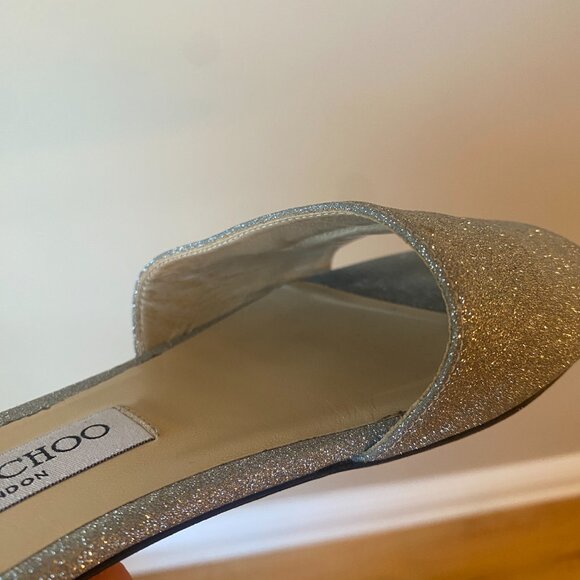 Jimmy Choo Joni Flat Slide Sandals Silver Glitter Size 40 - Picture 4 of 5